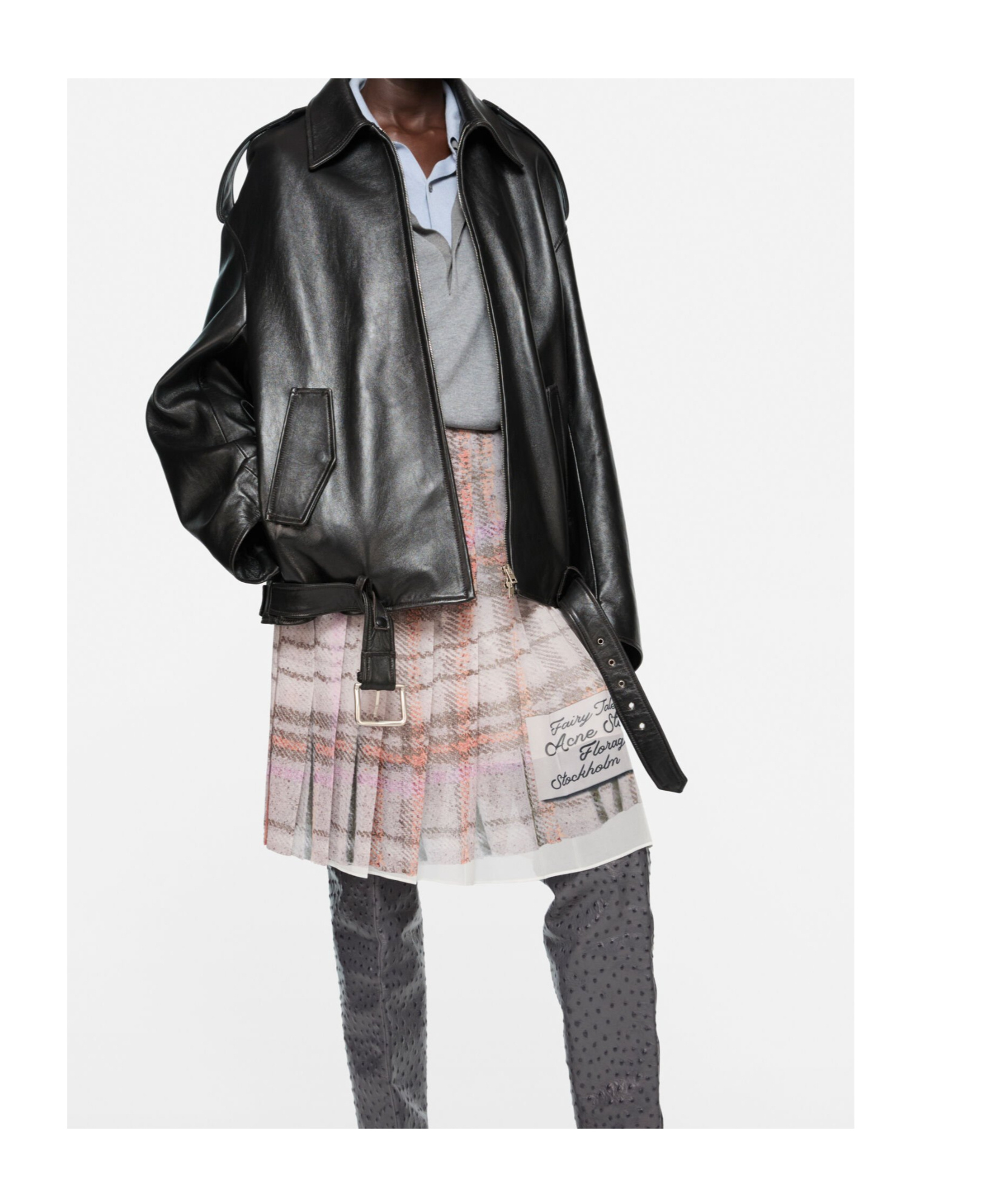 Acne Studios Leather Jacket With Belted Waist And Epaulettes In Black