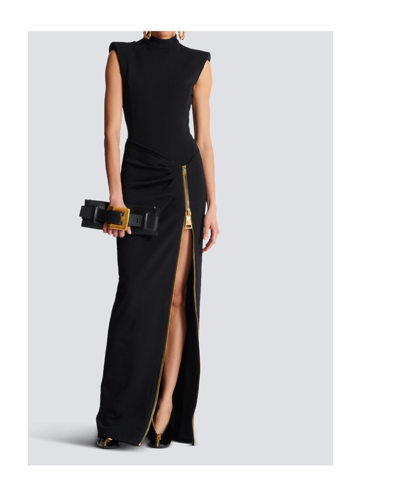 Balmain Long Jersey Dress With Leg Slit In Black