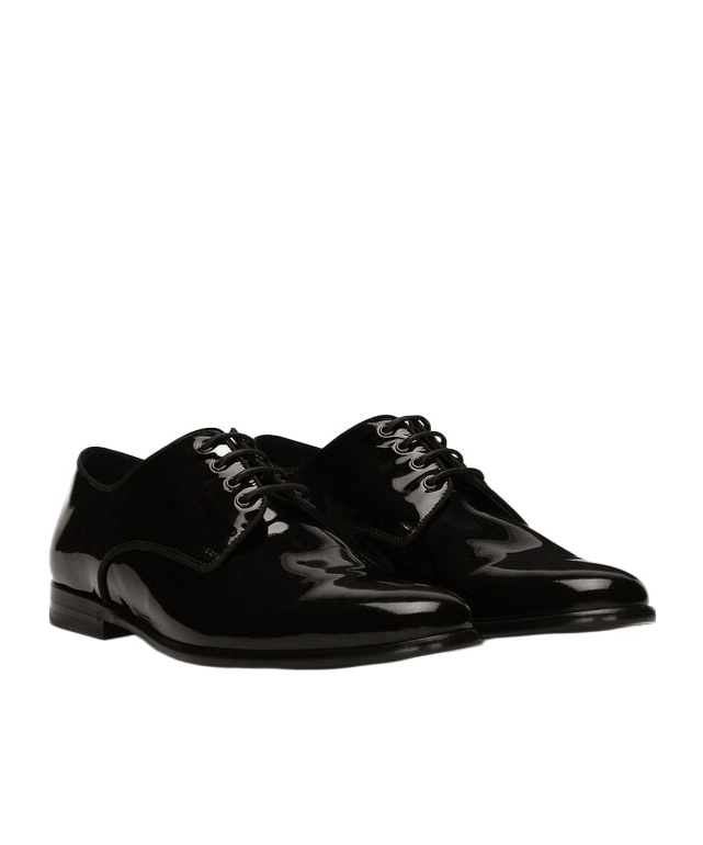 Dolce & Gabbana Black Leather Raffaello Lace-up Shoes In Black