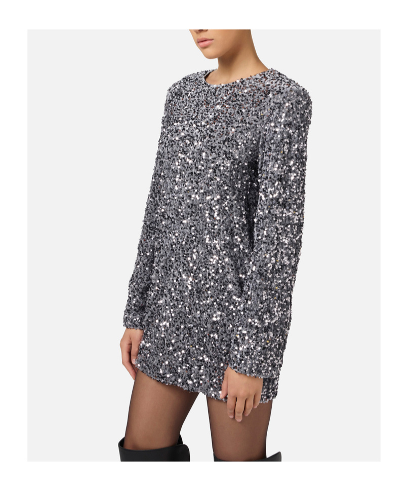 Elisabetta Franchi Sequinned Chenille Mini Dress In Gray