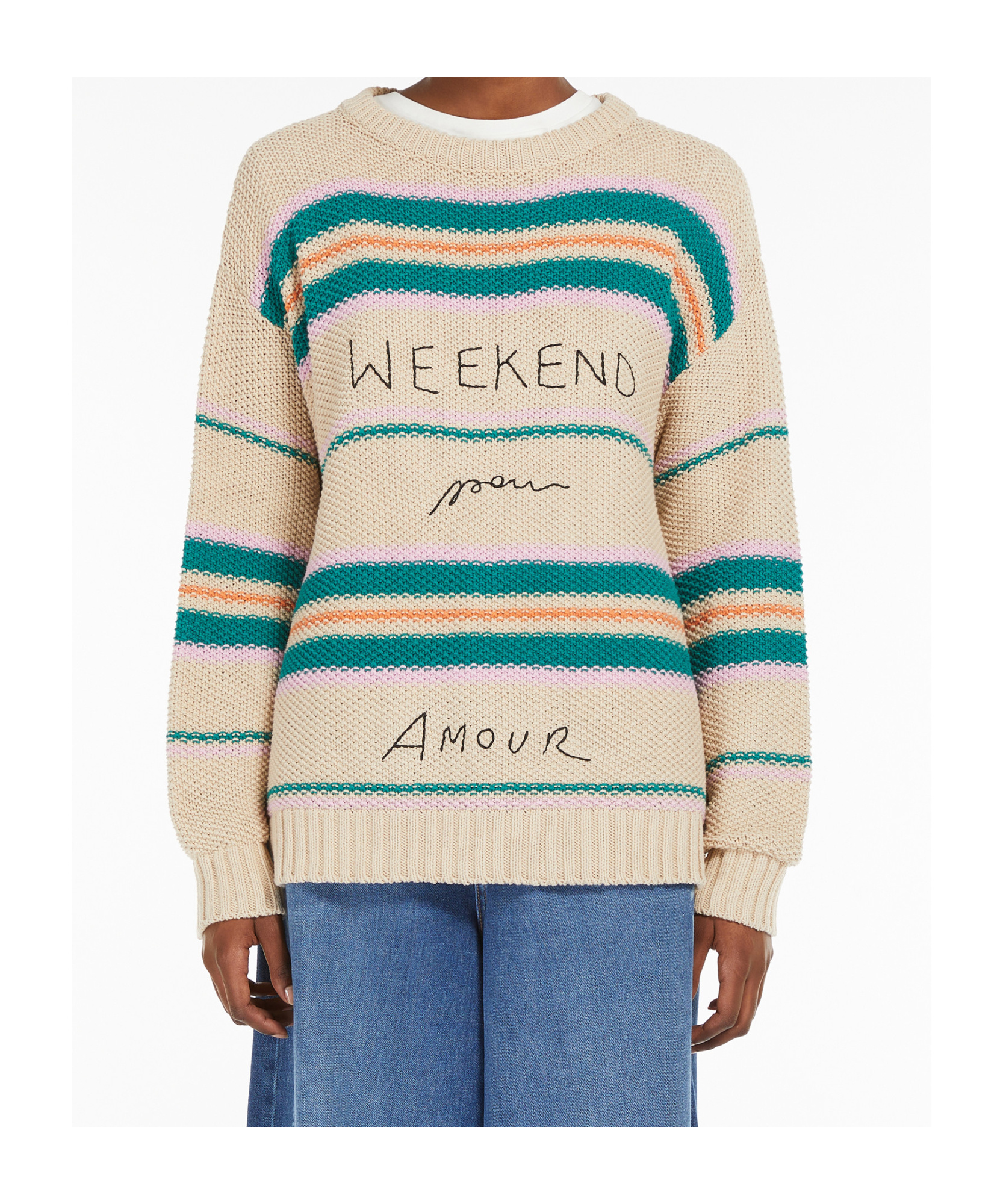 Weekend Max Mara Rice Grain Knit Embroidered Sweater In Nude