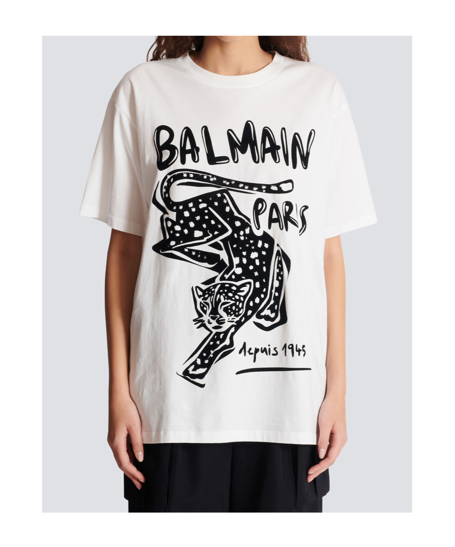 Balmain Short-sleeved T-shirt With Leopard Print In White