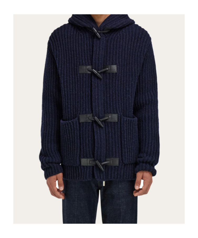 Ferragamo Wool Blend Duffle Coat In Blue