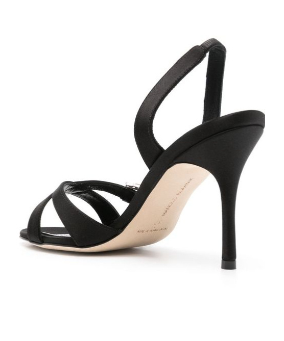 Manolo Blahnik Ramisli 90 Crystal Buckle Satin Sandals In Black