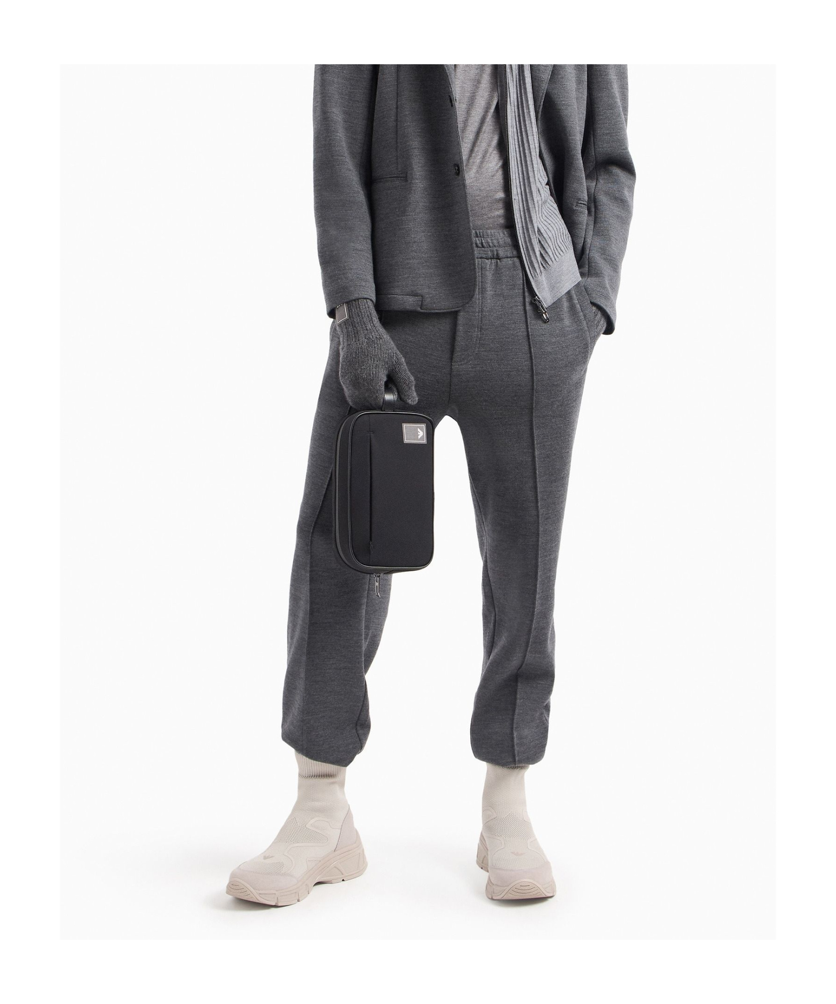 Emporio Armani Official Store Travel Essentials Virgin Wool-blend Jersey Joggers In Black