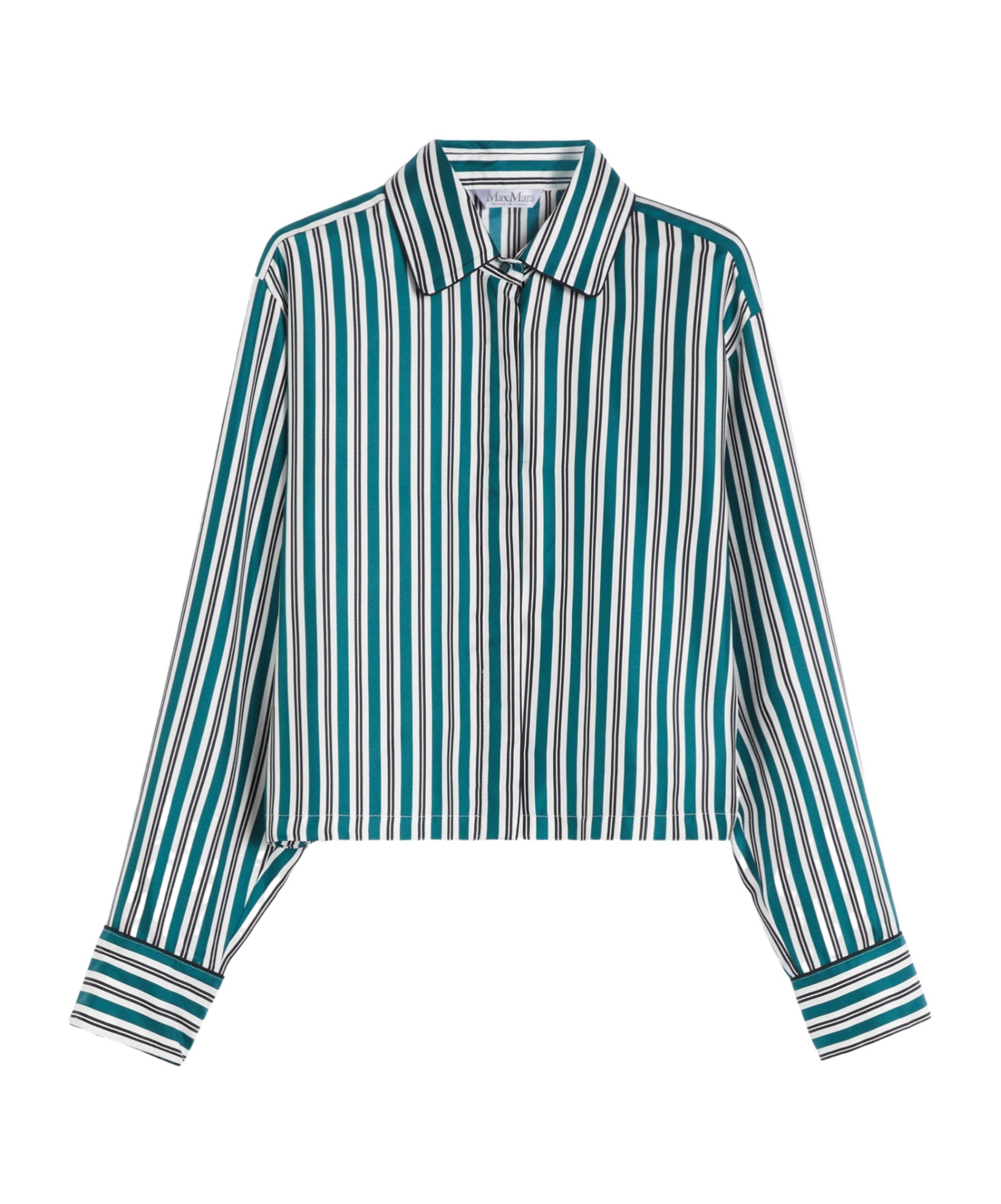 Max Mara Brama Stripe Crop Silk Button-up Shirt