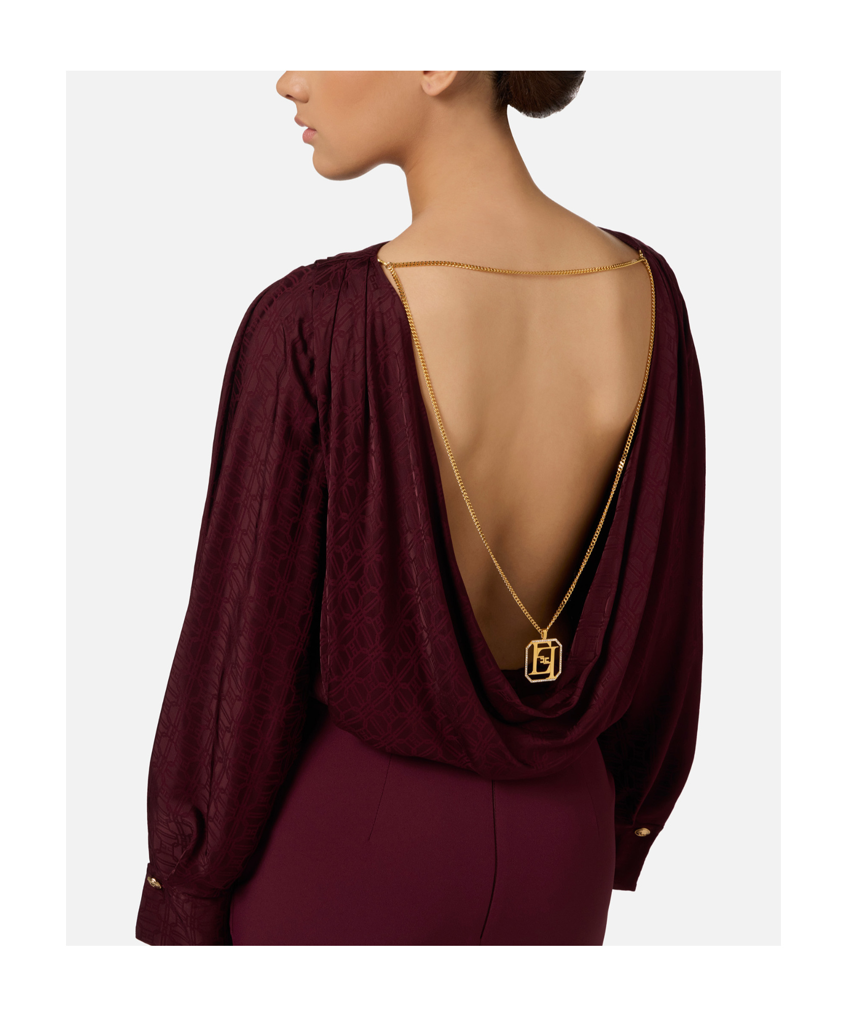Elisabetta Franchi Jacquard Satin Bodysuit In Brown