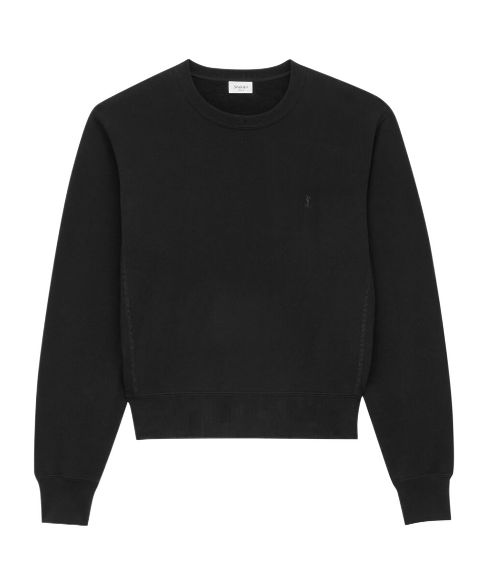 Saint Laurent Cassandre Crewneck Knitwear Ribbed Trims In Black