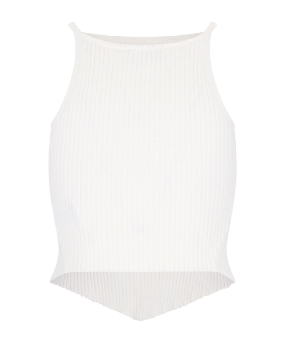 Shop Courrèges Logo-embroidered Knitted Top In White