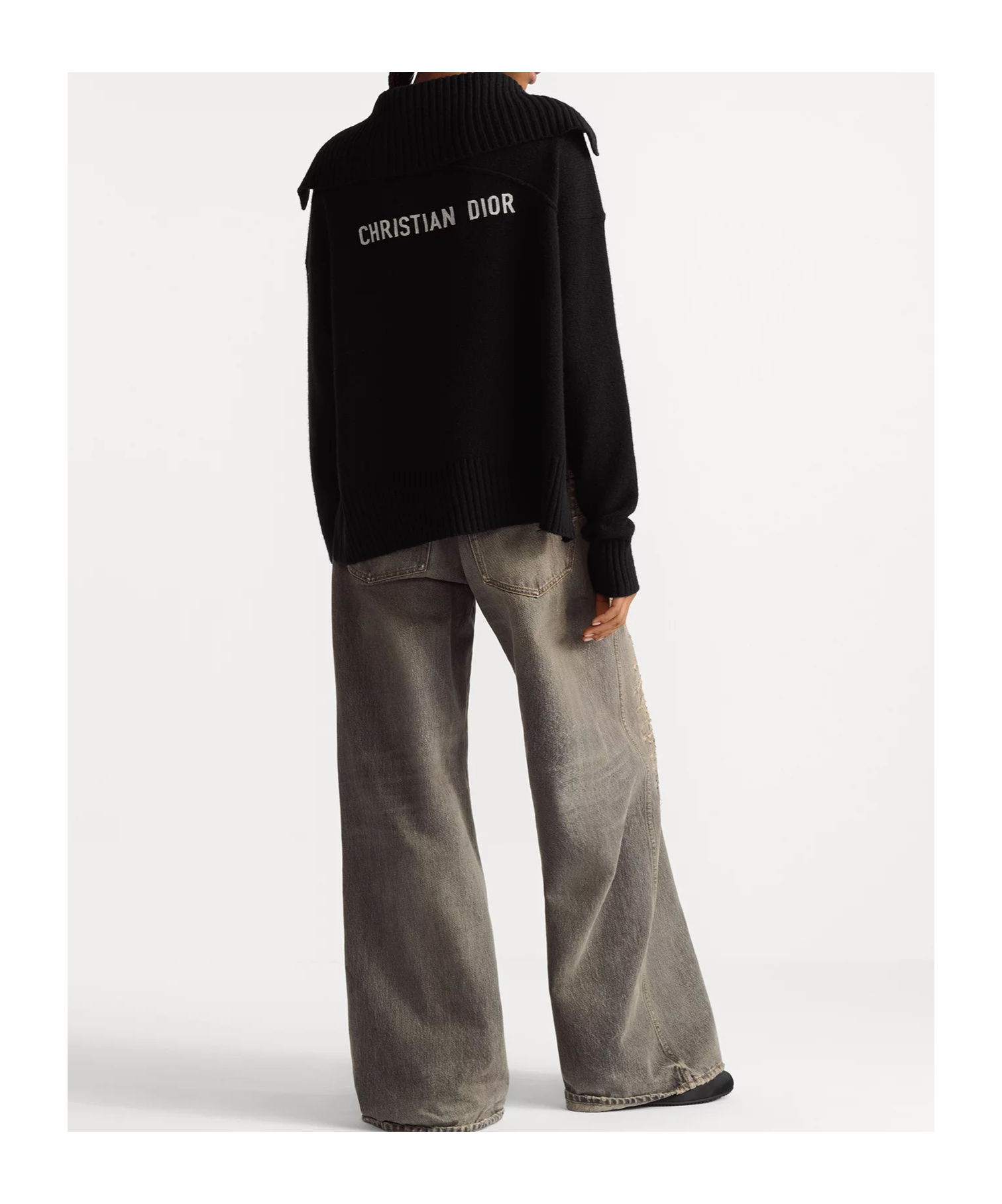 Dior Knitwear With Collared Neck And Ribbed Finish In Black