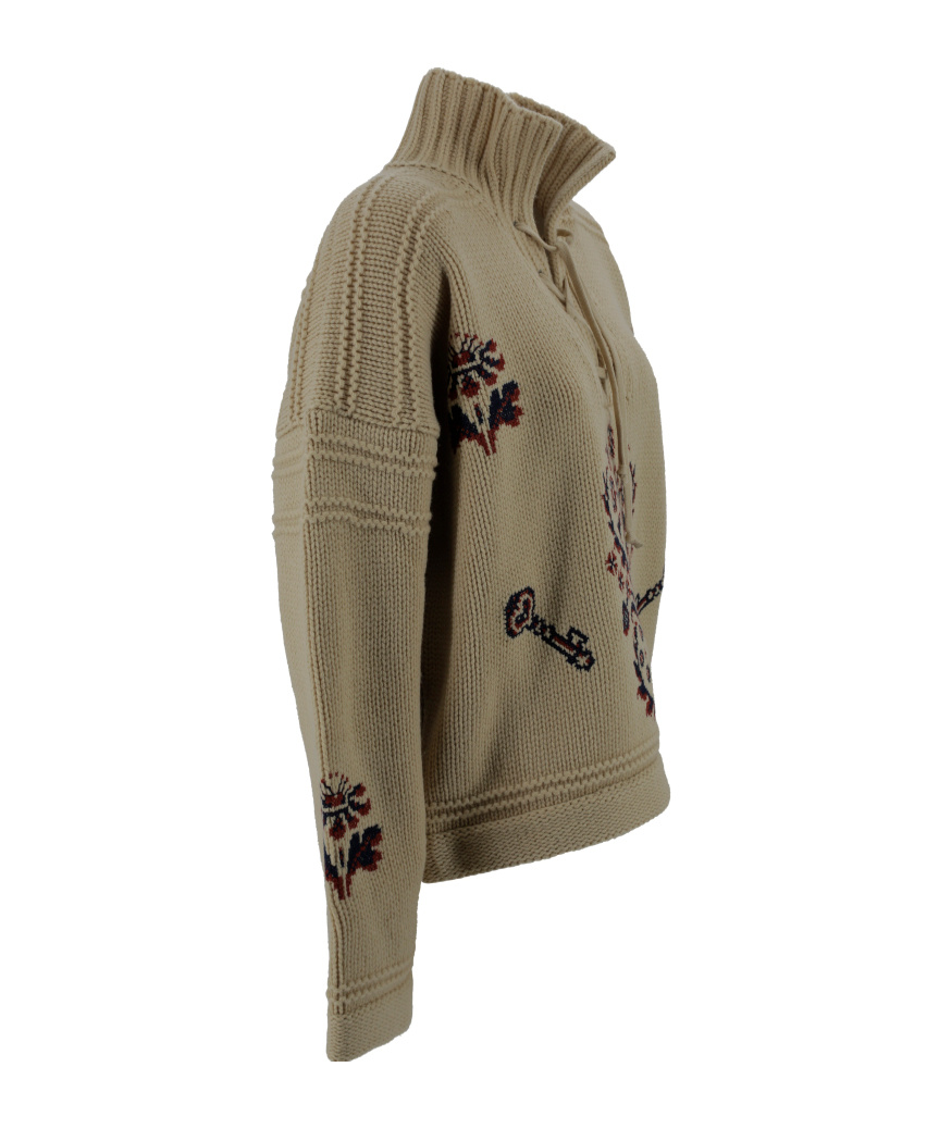 Etro Knitwear High Collar Intricate Embroidery In Brown