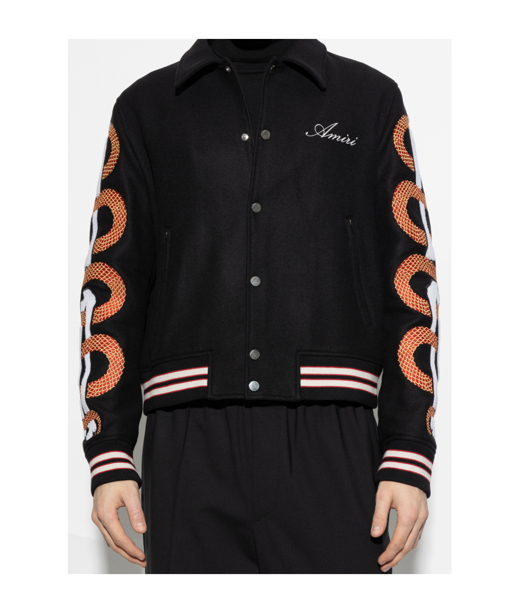 Amiri Mens Black Snake Bones Embroidered Relaxed-fit Wool-blend Felt Jacket In Black