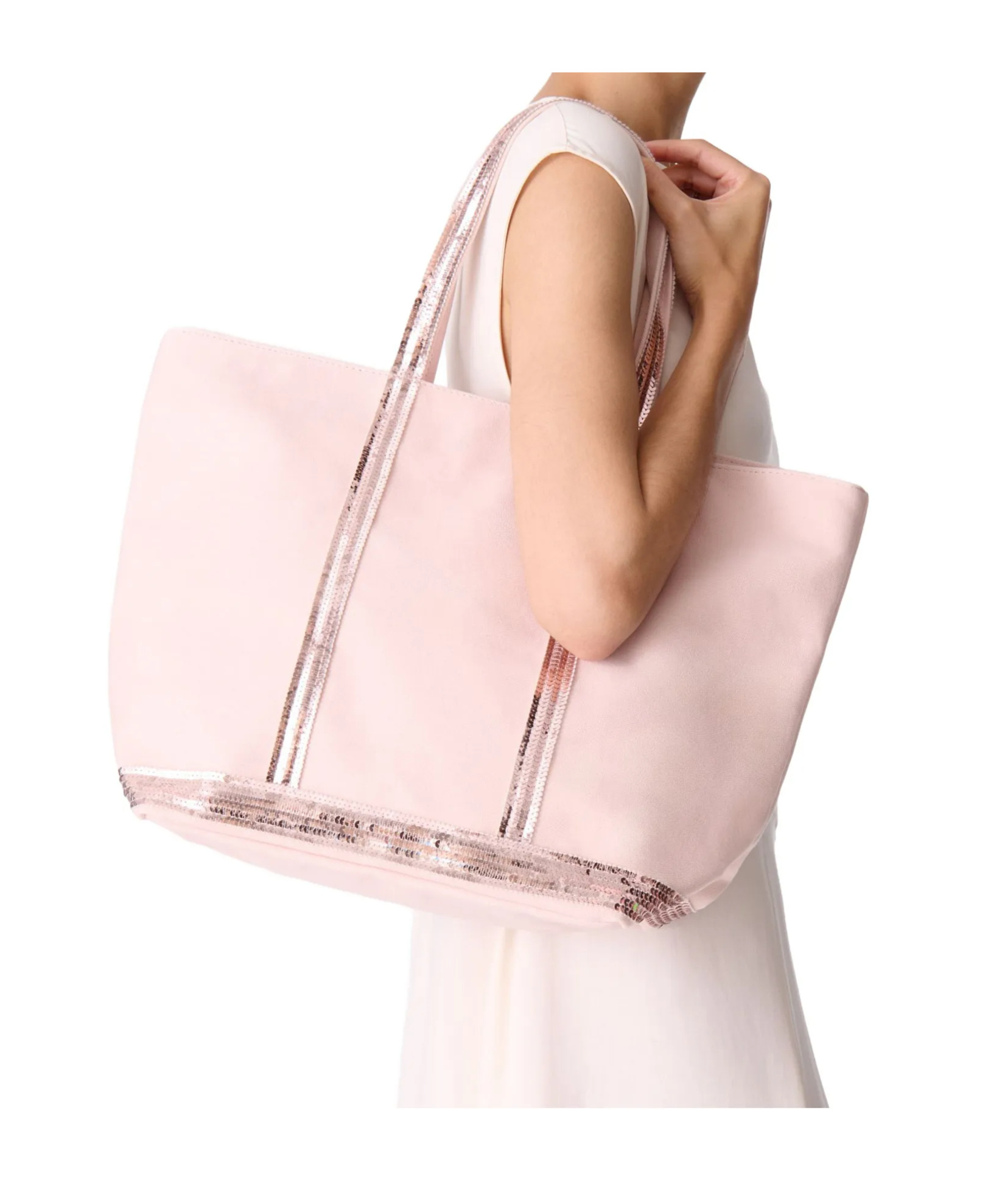 Vanessa Bruno Large Cabas Sequin-trimmed Tote Bag In Nude