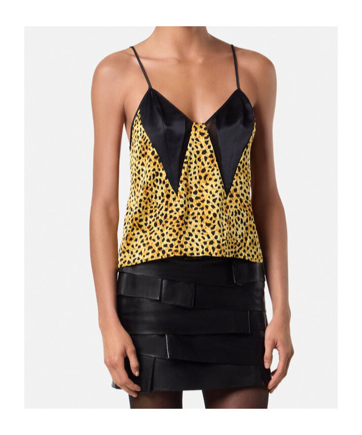Versace Cheetah Allover Silk Slip Camisole In Yellow
