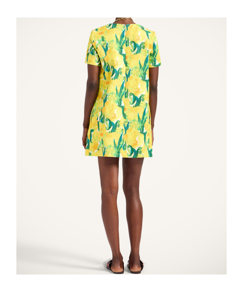 La Doublej Swing Lemon-print Shift Mini Dress In Yellow