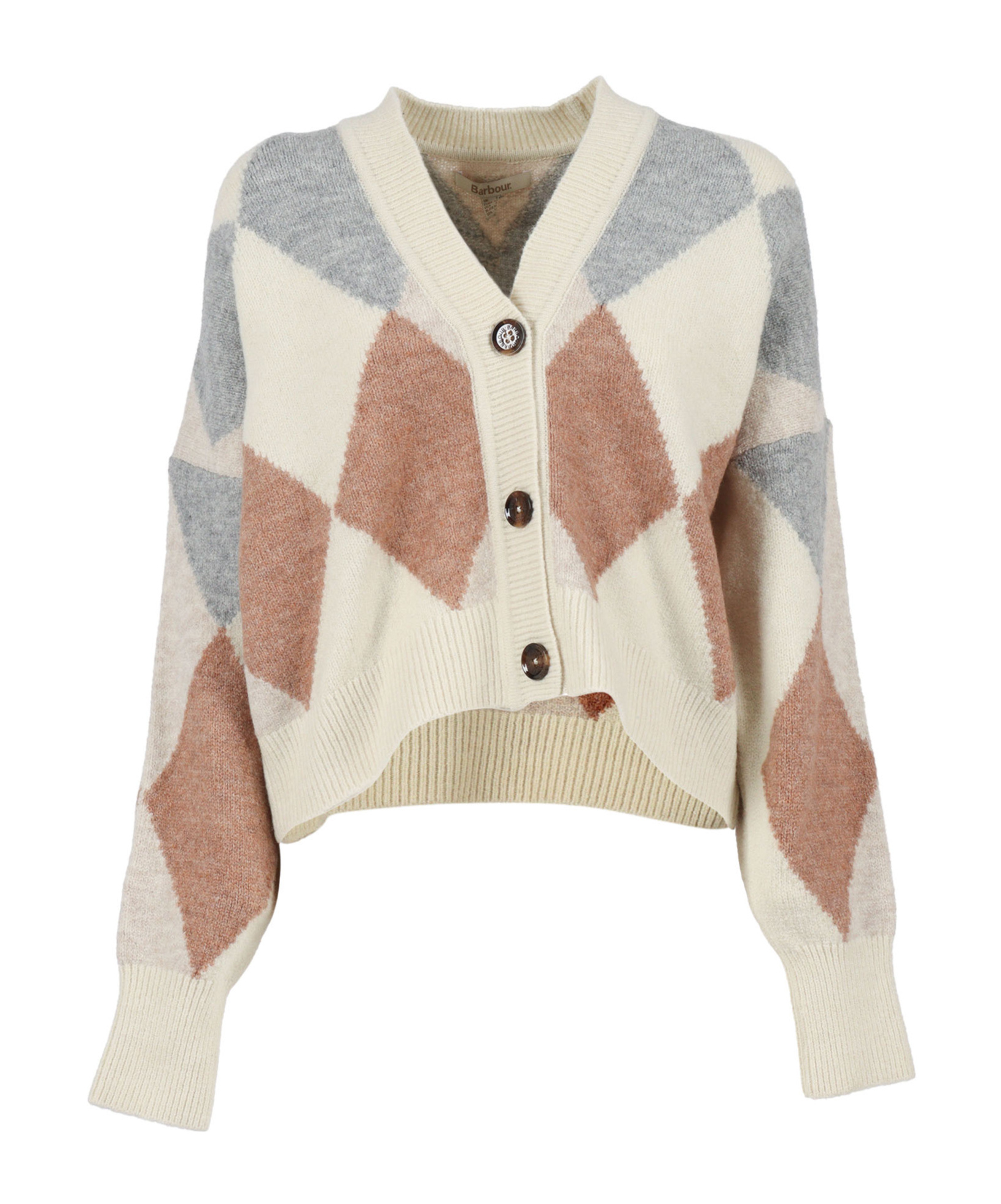 Barbour Diamond-pattern Wool-blend Cardigan In Multi