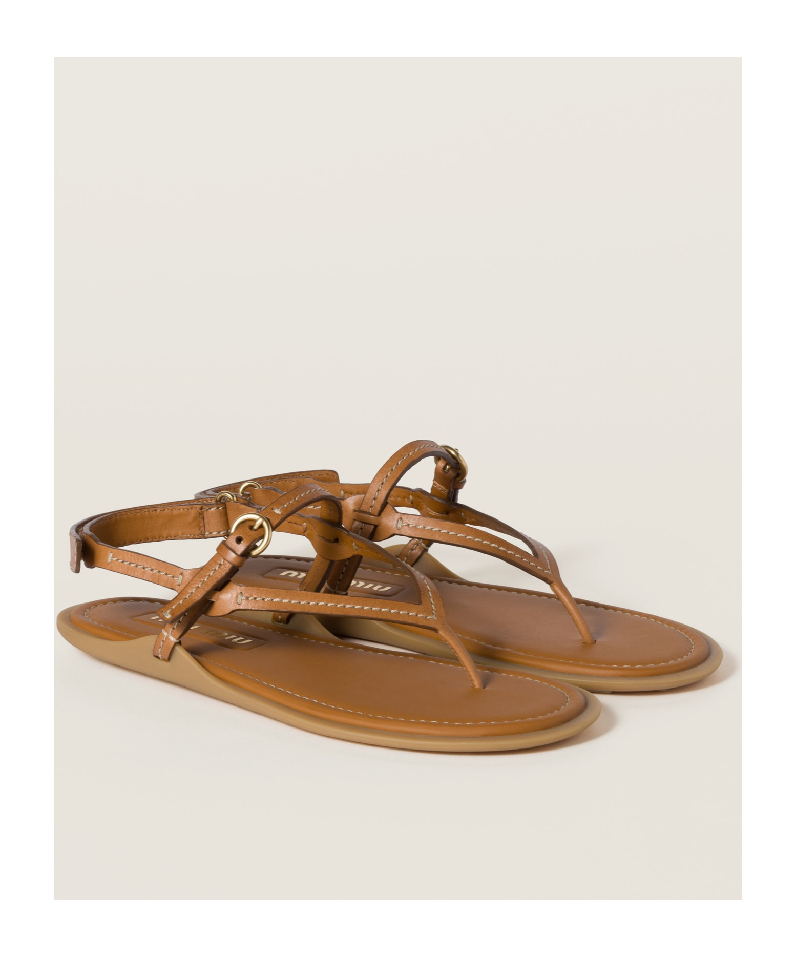 Miu Miu Thong Leather Flat Sandals