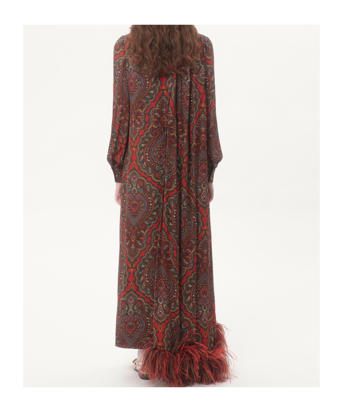 Valentino Silk Feather-trim Maxi Dress In Multicolor