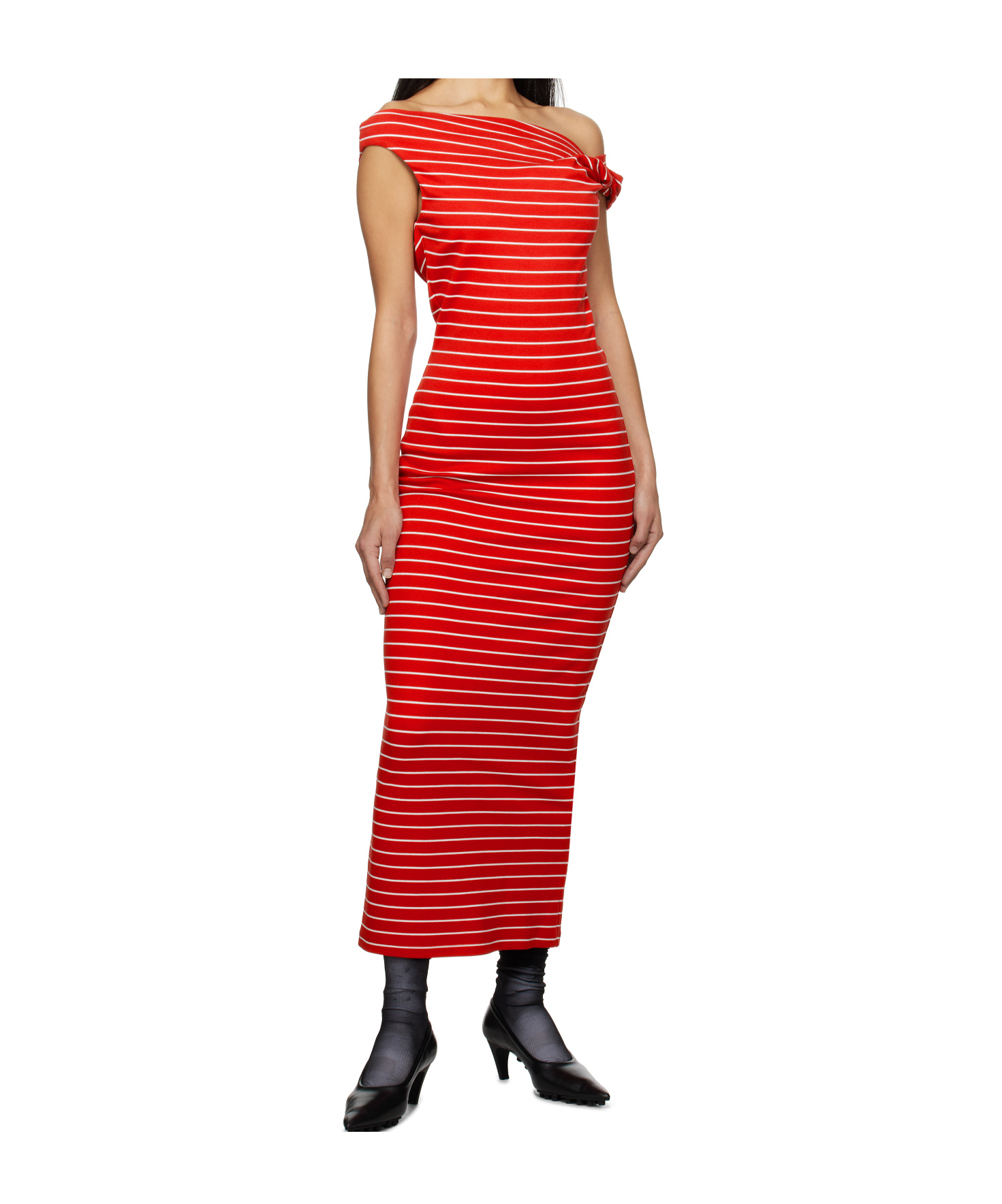 Msgm Striped Midi Dress In Multi