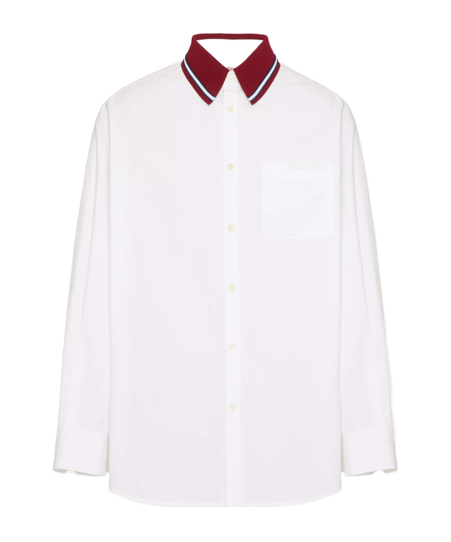Valentino Long-sleeved Cotton Poplin Shirt With Embroidery In White
