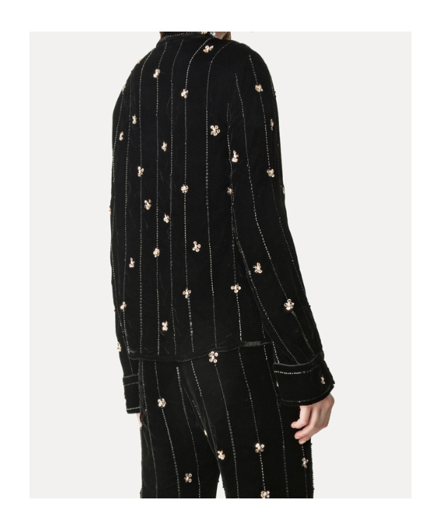 Forte Forte Velvet Shirt With A Relaxed Fit And Petites Etoiles Embroidered Details In Black