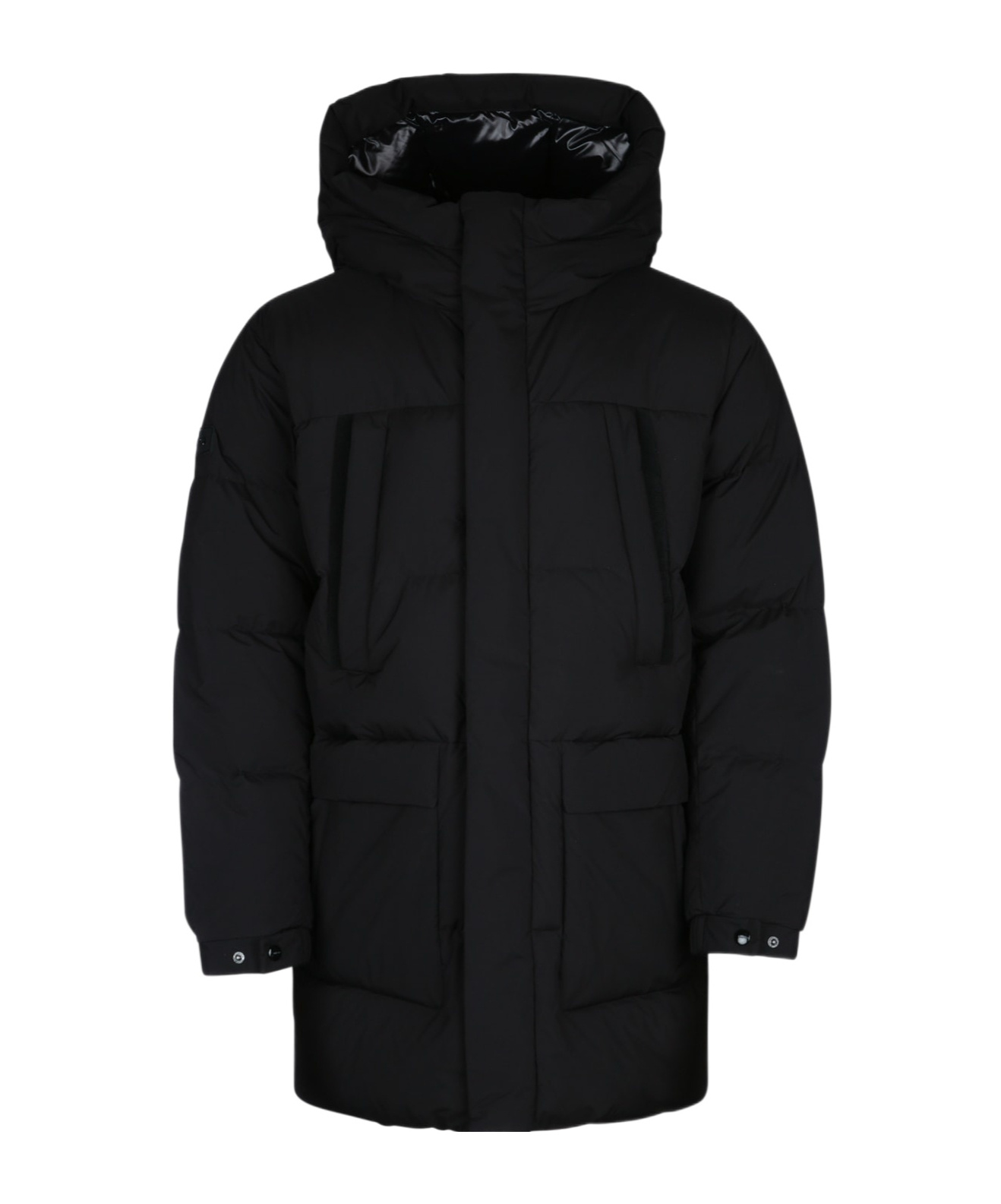 Duvetica Quilted Hooded Coat Front Pockets In Black