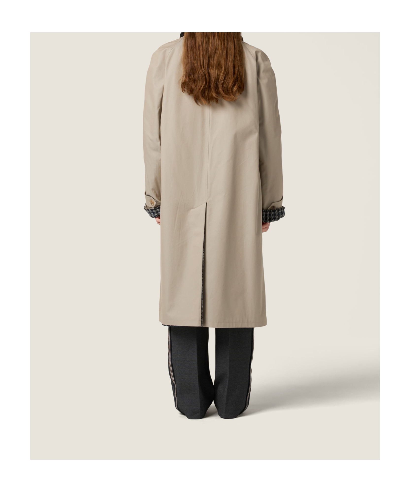 Miu Miu Reversible Twill And Check Trench Coat In Neutral