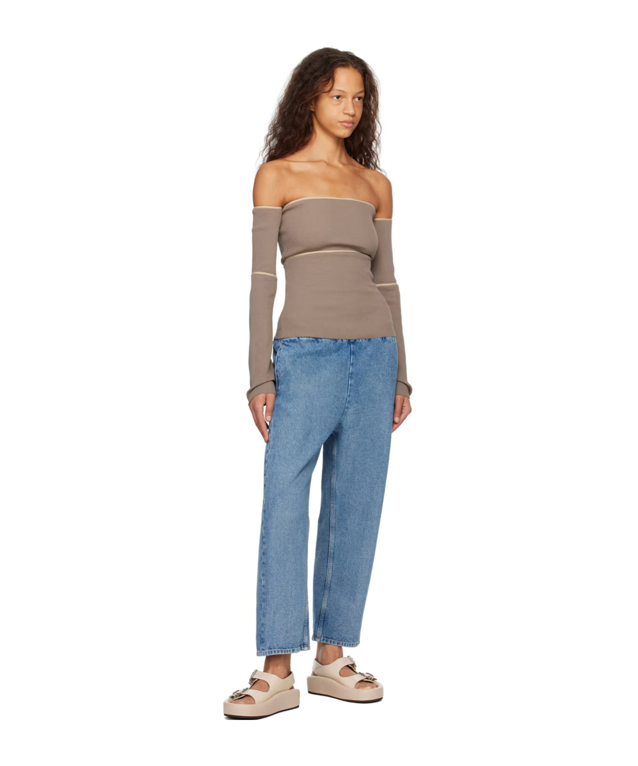 Mm6 Maison Margiela Taupe Off-the-shoulder Blouse In Brown