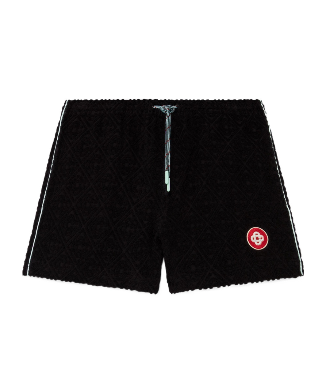 Casablanca Monogram Textured Elastic Waist Drawstring Shorts In Black