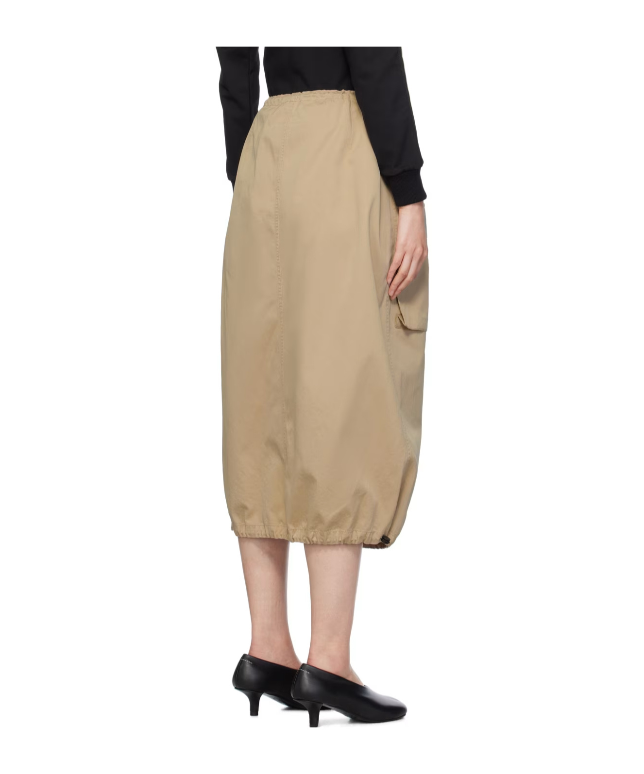 Mm6 Maison Margiela Beige Drawstring Midi Skirt In Brown