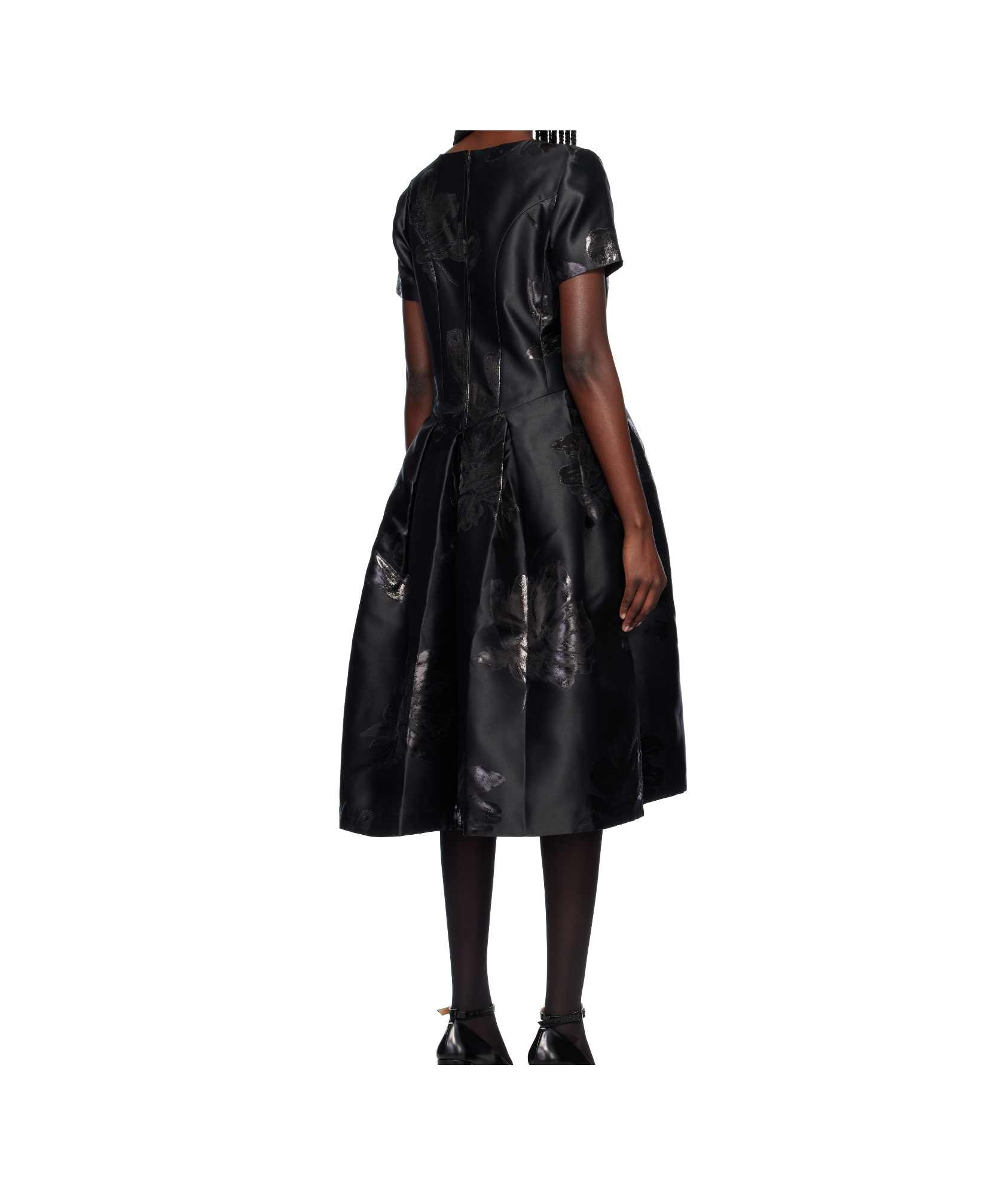 COMME DES GARÇONS BLACK JACQUARD FLORAL PATTERN MIDI DRESS 