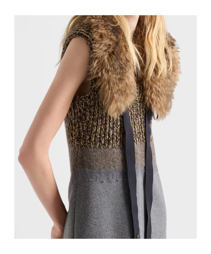 Prada Shetland Wool And Cashmere V-neck Dress In Gray