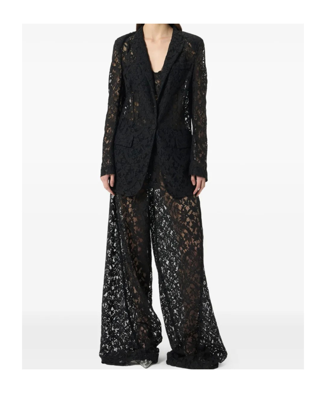 Blumarine Single-breasted Floral Lace Tailored Blazer In Black