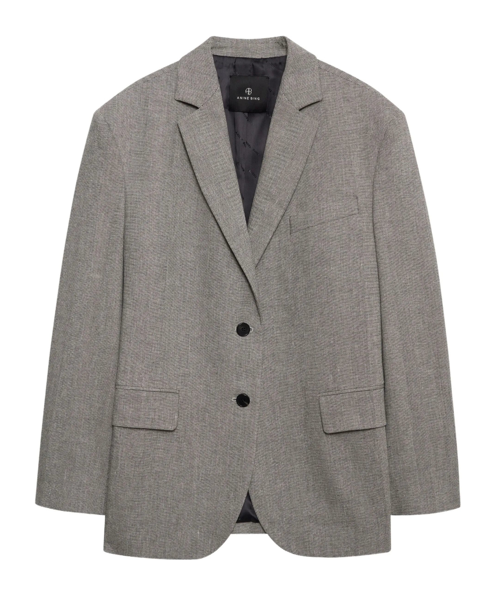 Anine Bing Herringbone Two-button Blazer In Gray