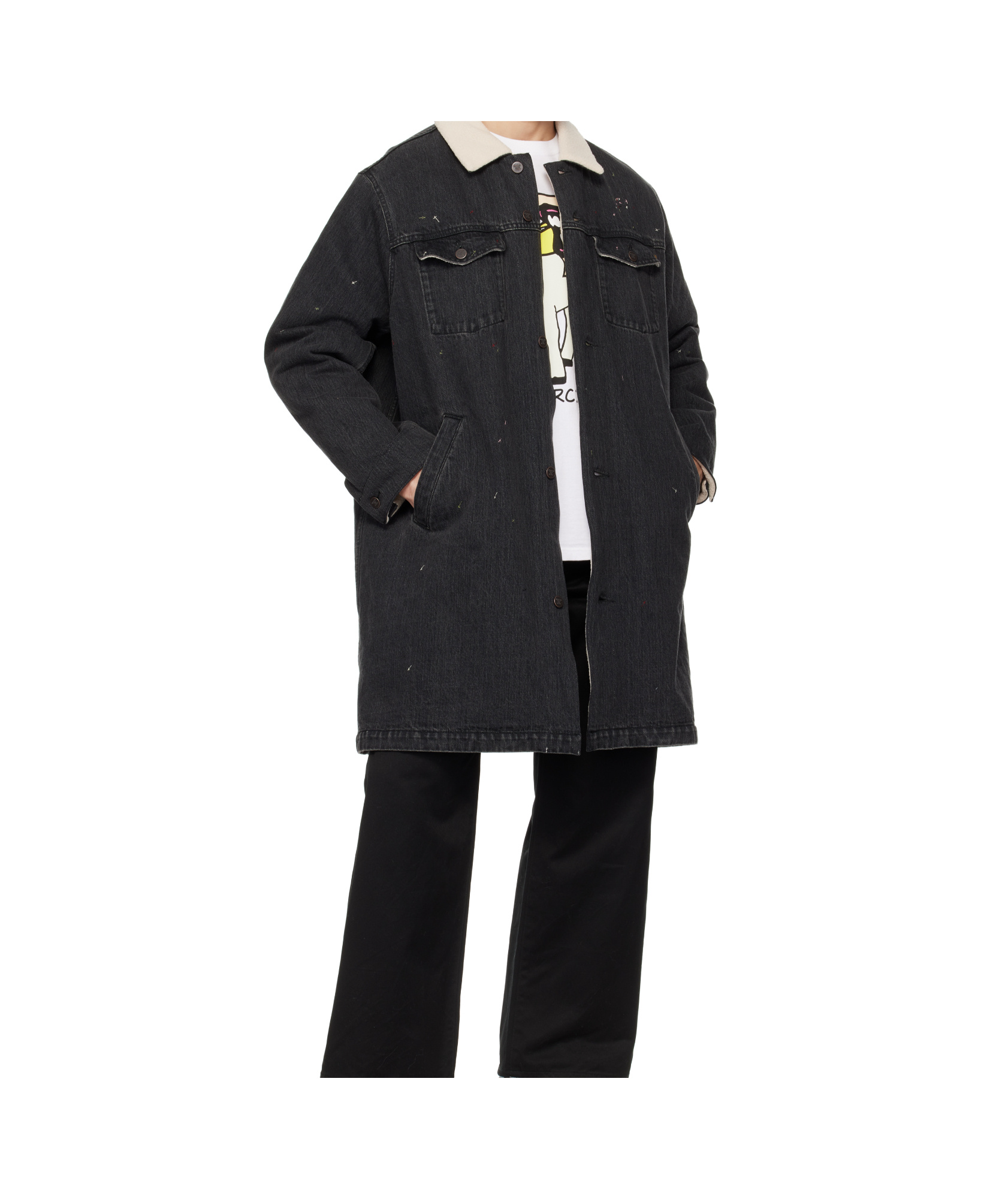 Undercover Black Sherpa Fleece-lined Denim Coat In Black