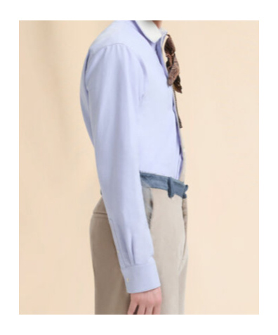 Marni Contrast-collar Embroidered-pocket Shirt In Blue