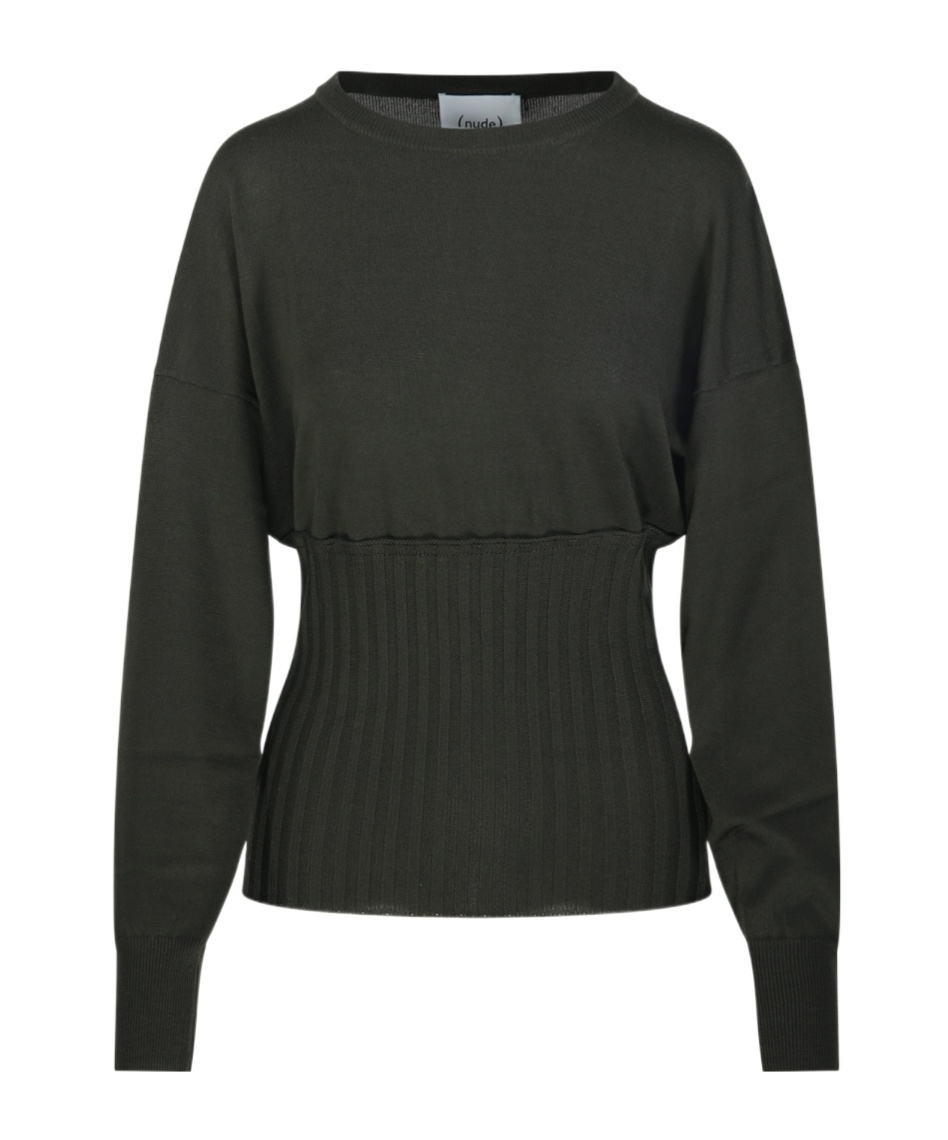 Nude Ribbed-panel Sweater In Green