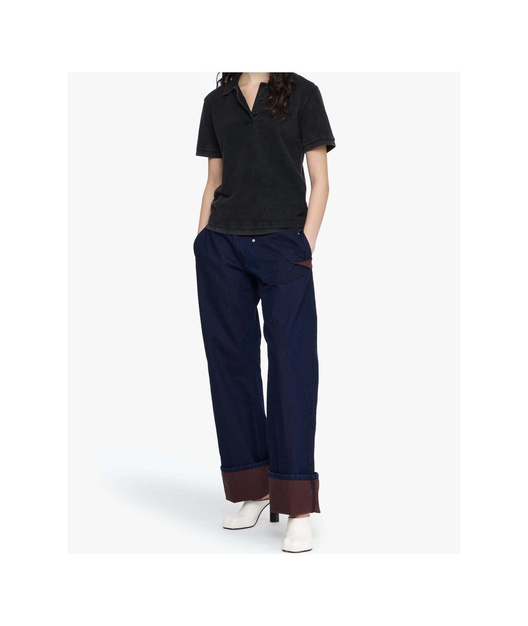 Jw Anderson Mens Washed Black Layered Embroidered-logo Cotton-pique Polo Shirt In Black