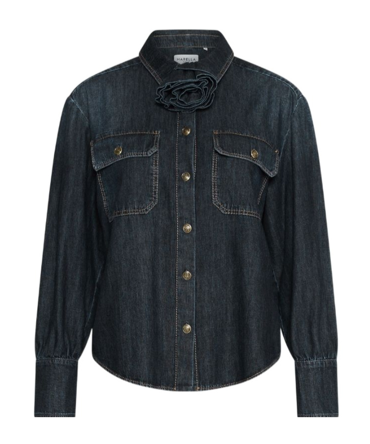 MARELLA FLOWER-DETAIL DENIM SHIRT