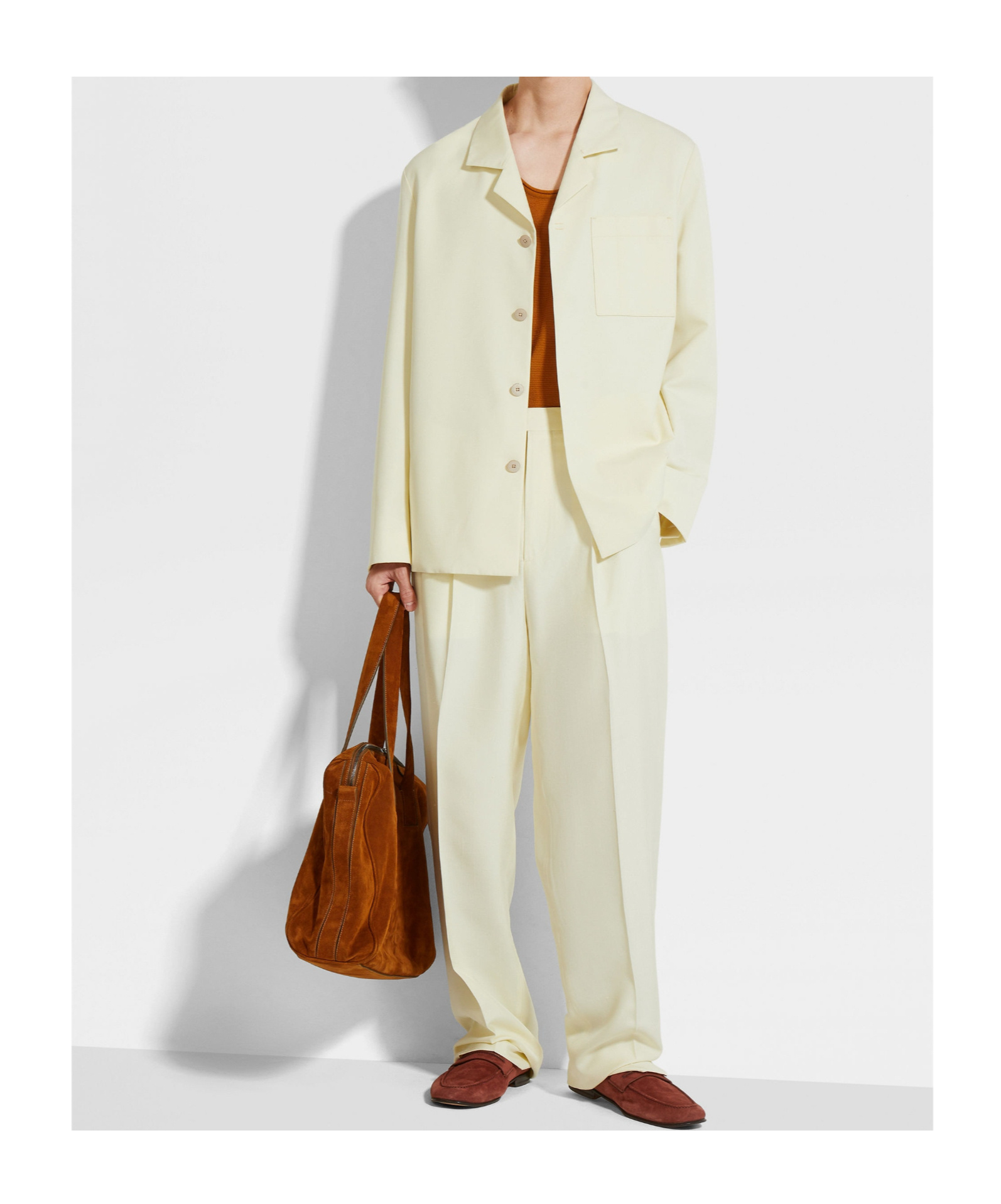 Zegna Pantalon En Soie Et Laine Jaune Clair In Yellow