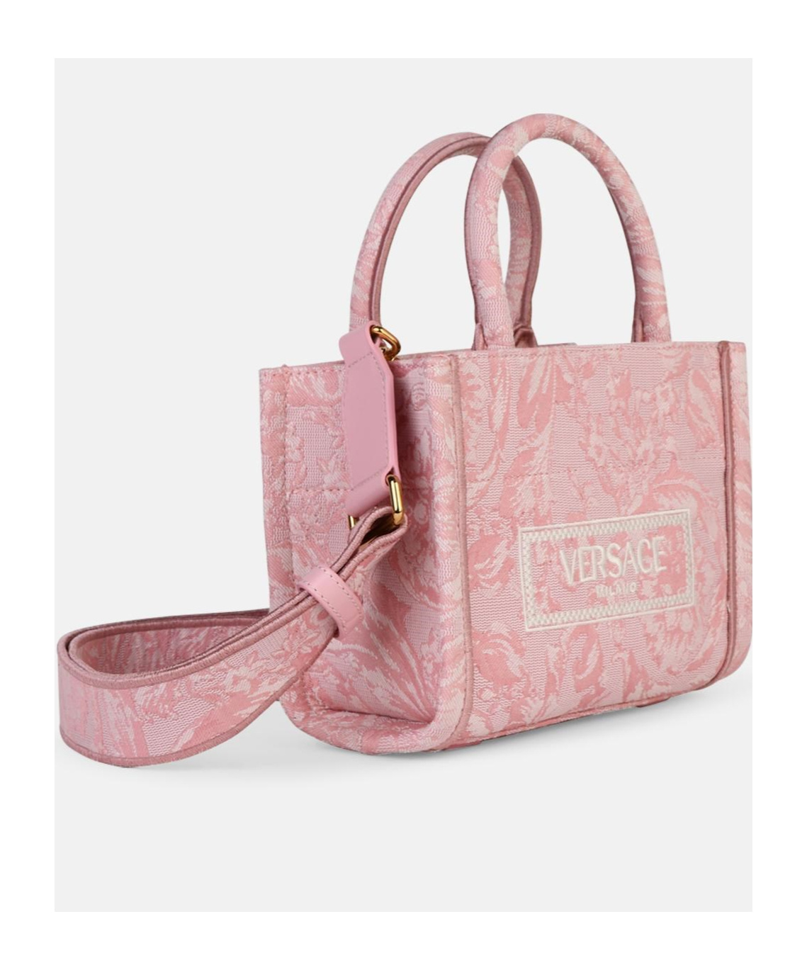 Versace Small Barocco Athena Canvas Tote Bag In Pink