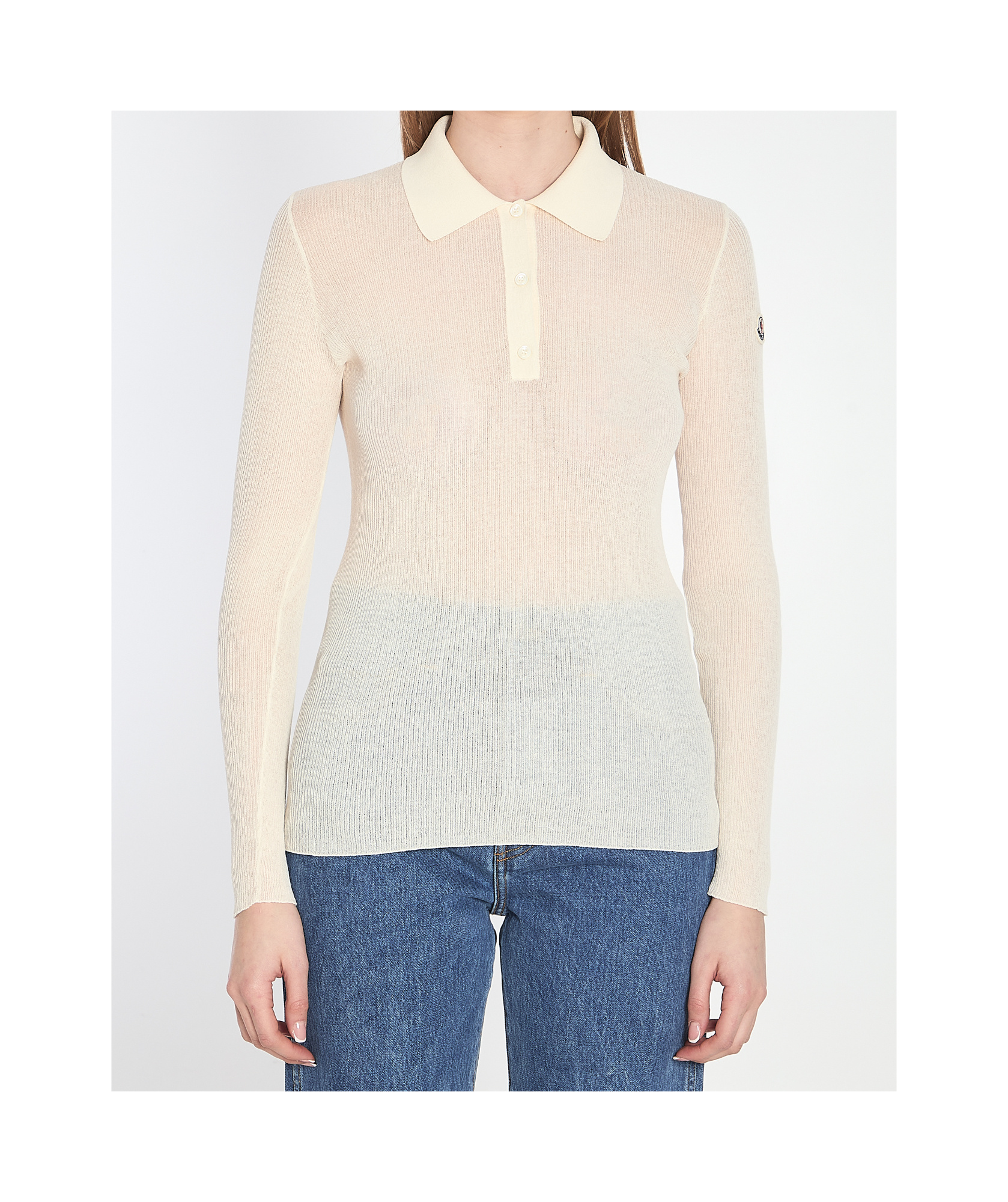 Moncler Ribbed Cotton Long-sleeve Polo Shirt In White