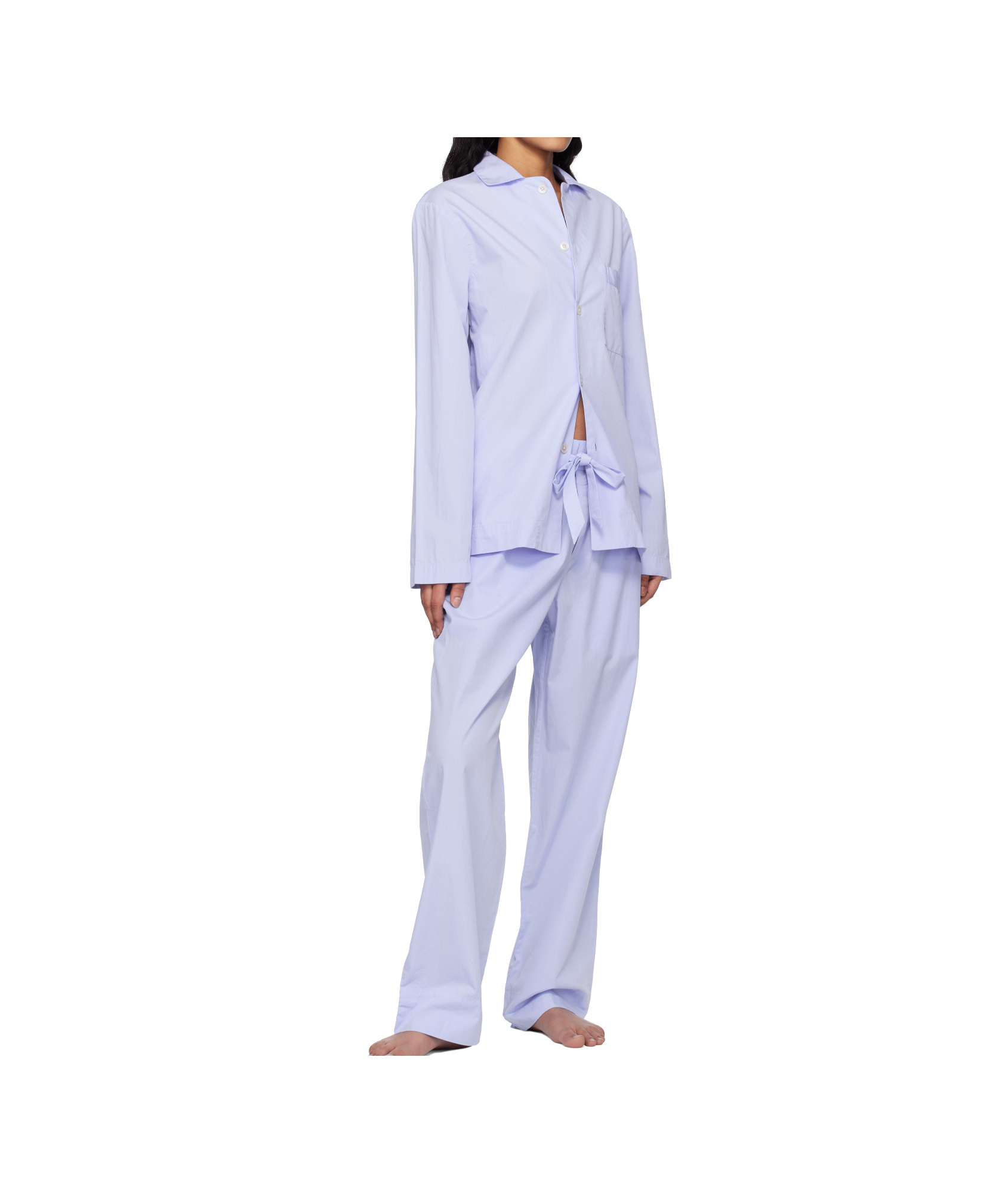 Tekla Organic Cotton Poplin Pajama Pants In Blue