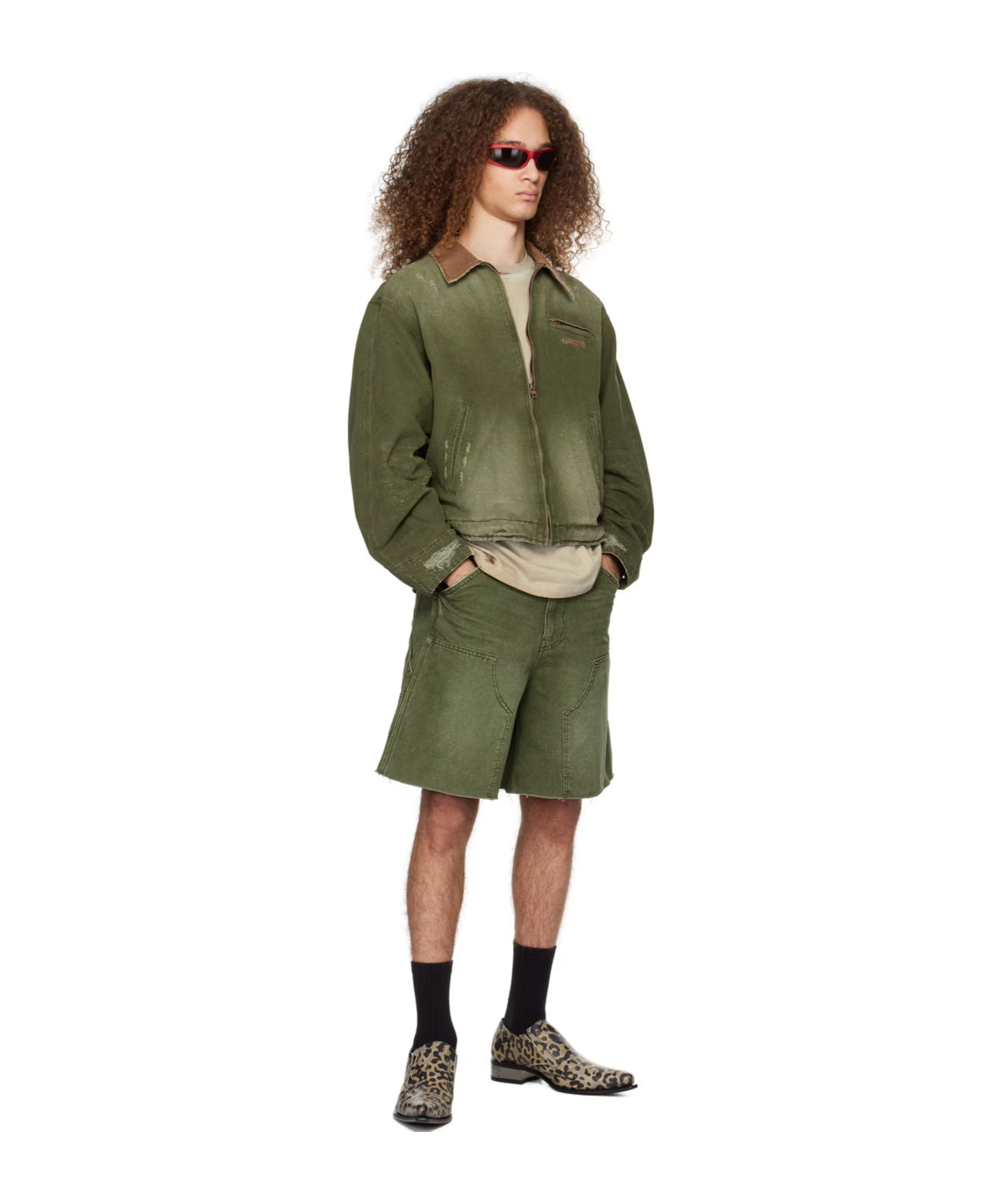 We11 Done Logo Zipper Denim Coat In Green