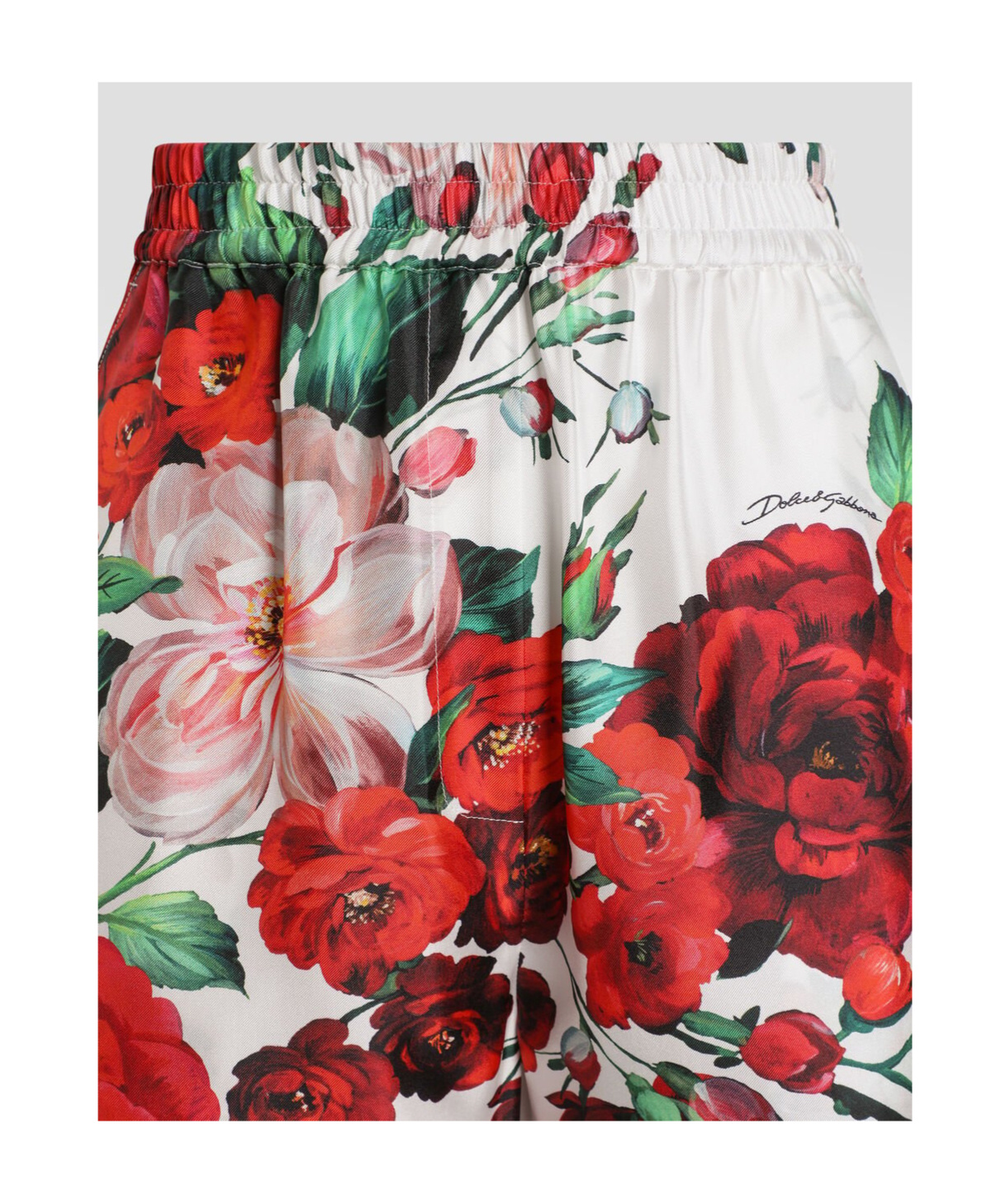 Dolce & Gabbana Satin Pajama Pants With Rose Print In Multicolor