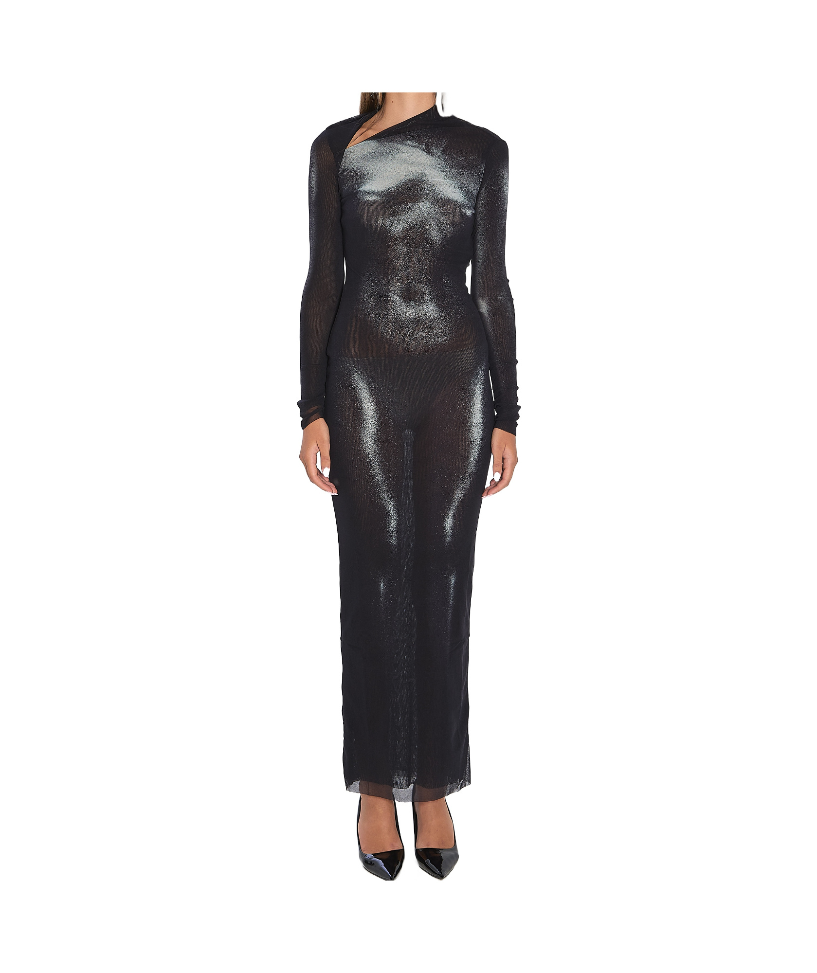 Jean Paul Gaultier Womens Black Silver Printed Long-sleeves Woven Maxi Dress Xs In Multi