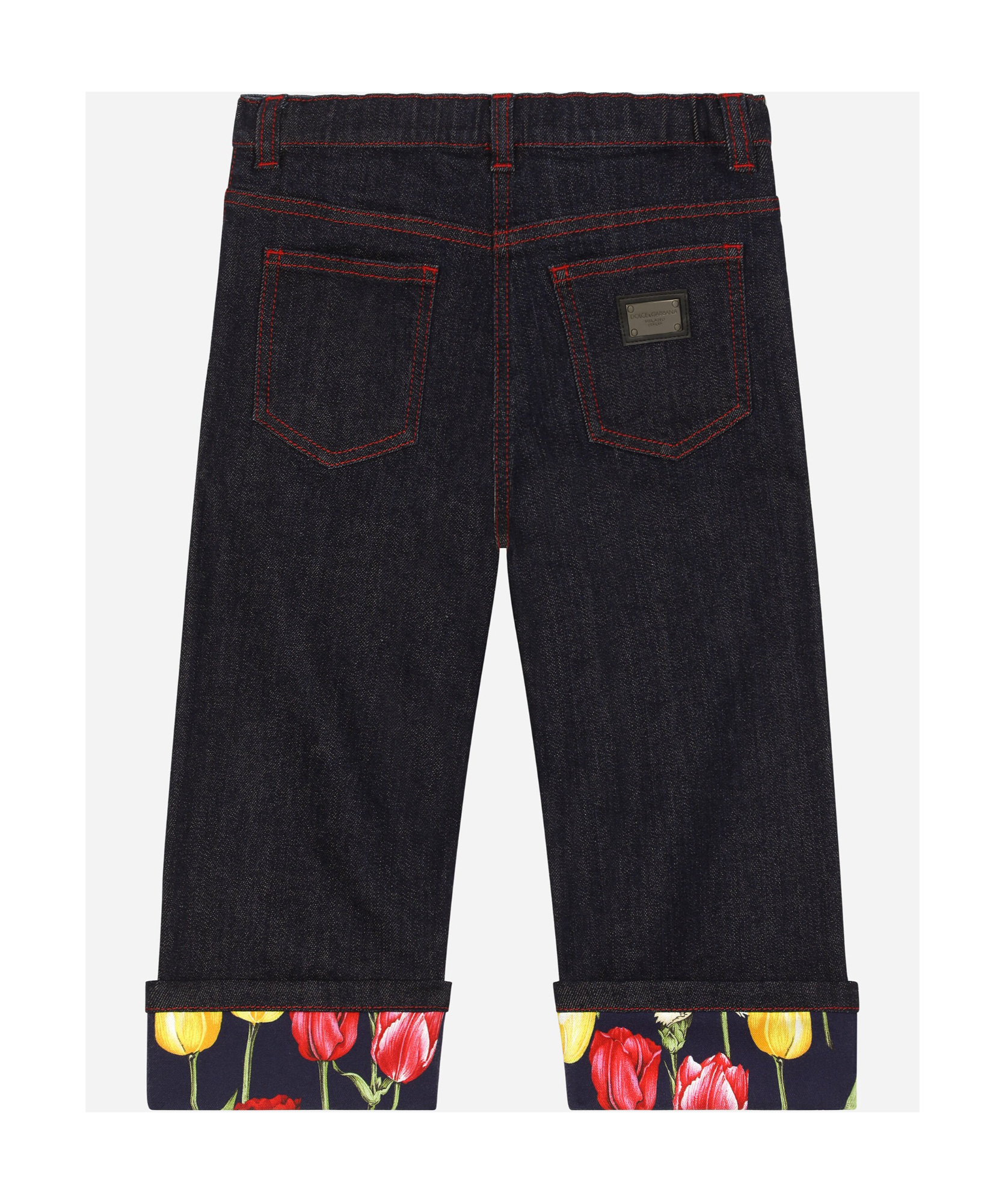Dolce & Gabbana Floral Turn-up Jeans In Black