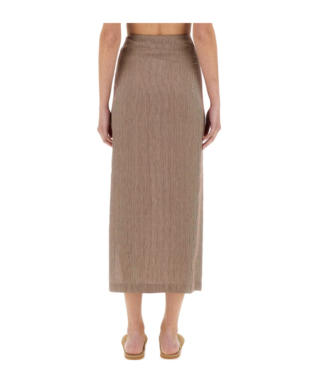 Alysi Micro Stripe Longuette Skirt In Brown
