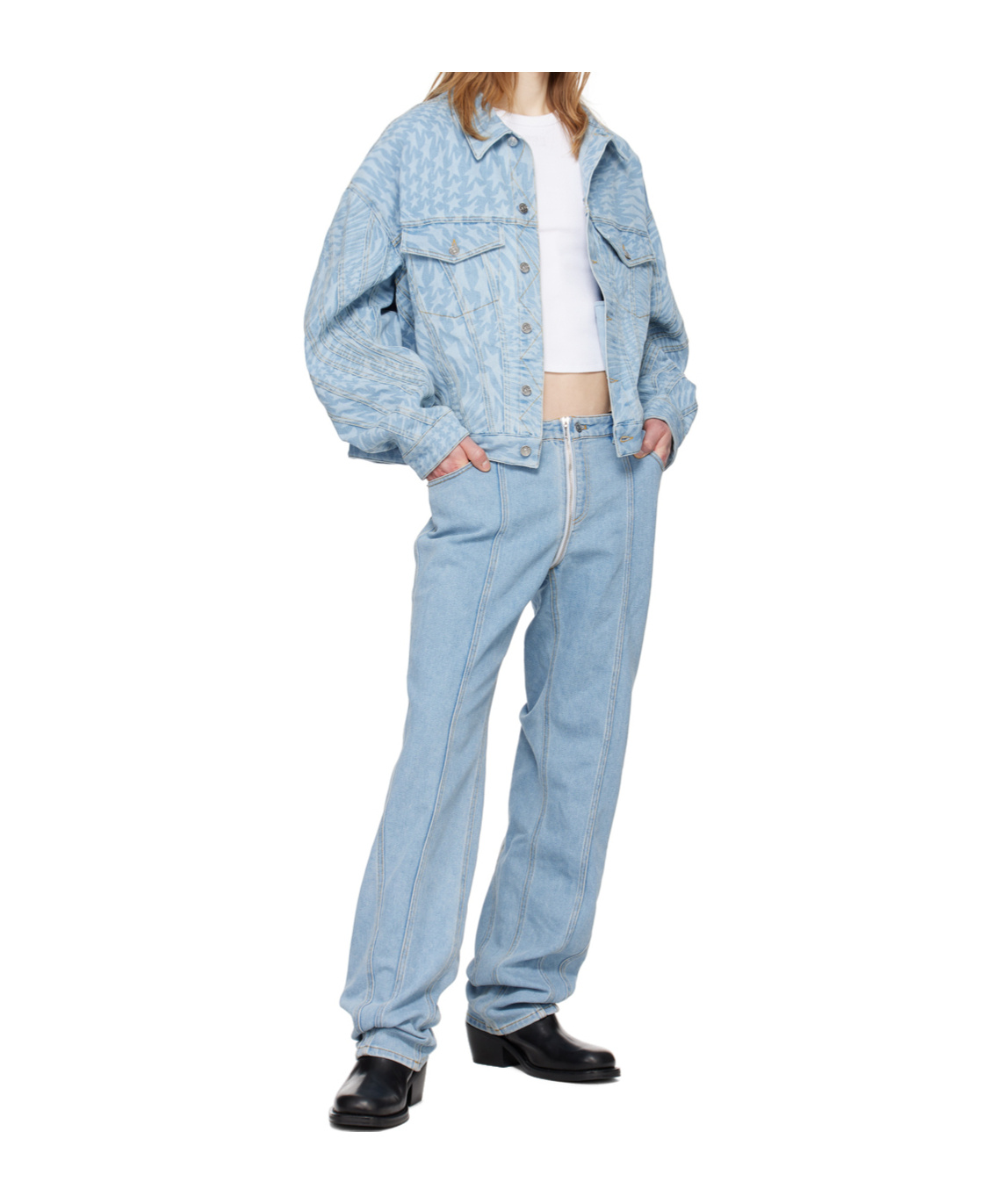 Mugler Faded Zipper Jeans Pants In Blue