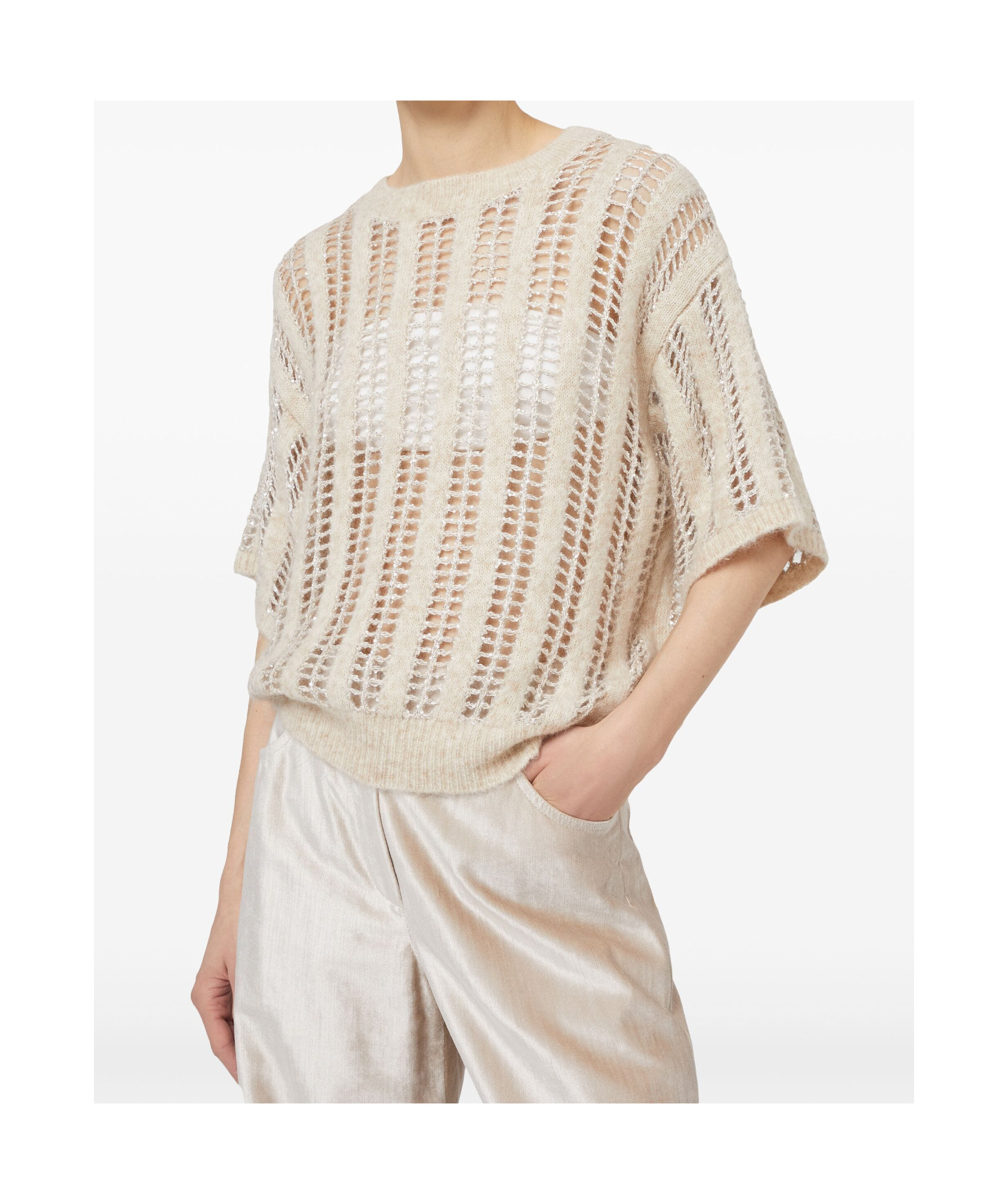 Brunello Cucinelli Wool-mohair Blend Crochet Sweater In Nude